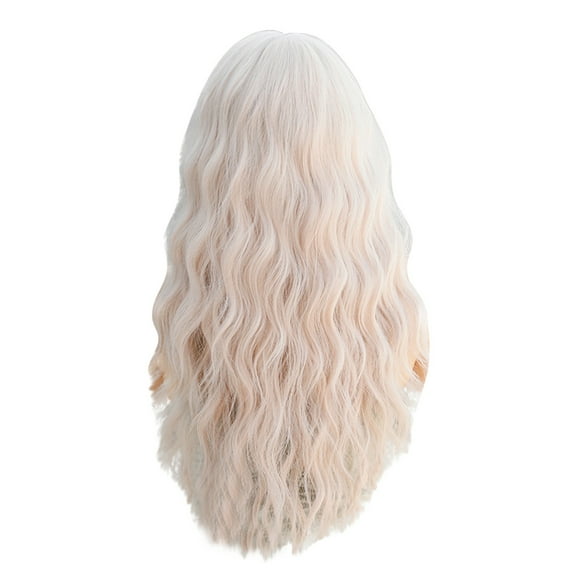 Beauty Under $15 Wig Female Long Hair Micro-Curly Wave Natural Whole Top Net Red Full Head Style Female Wig White Free Size