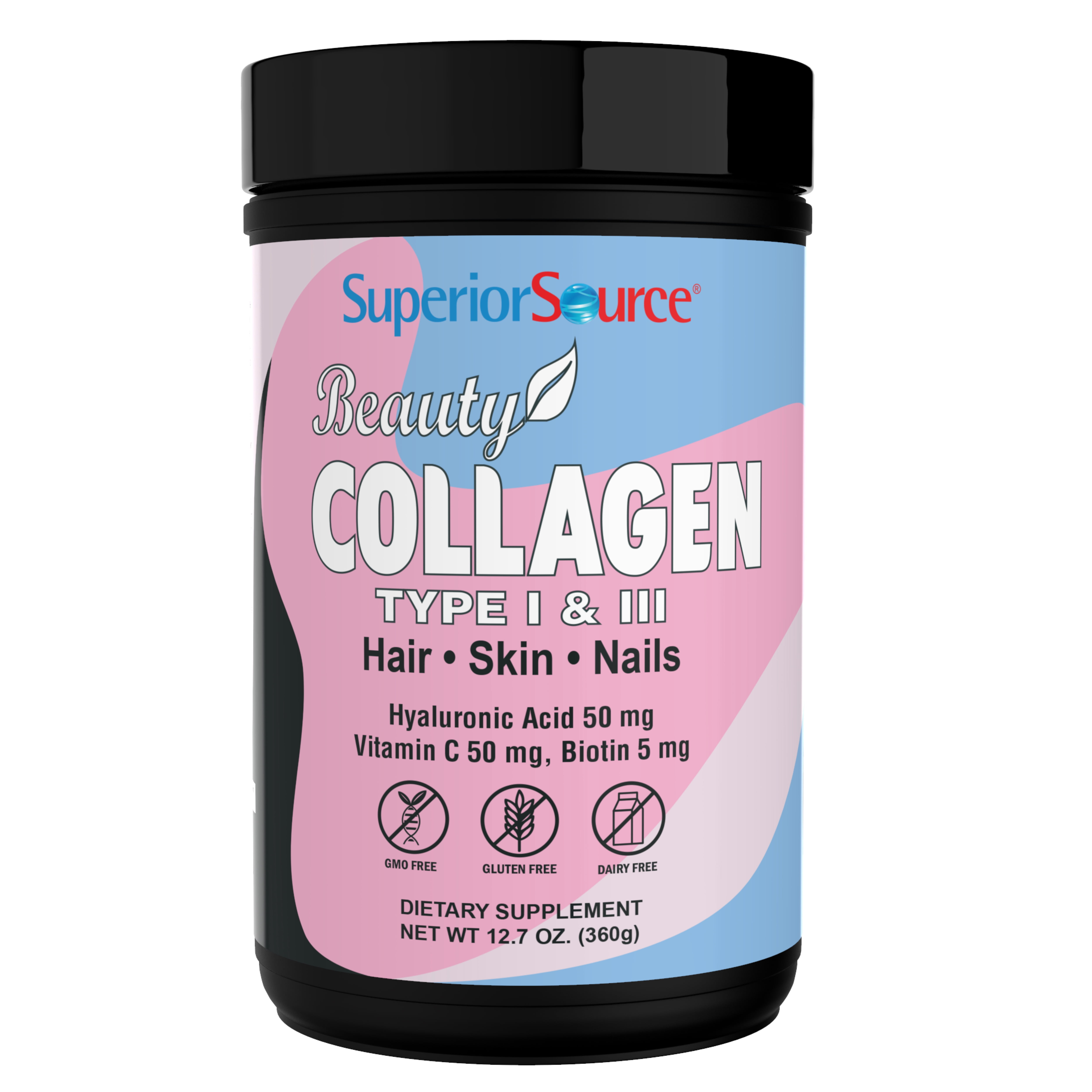 Superior Source Beauty Collagen - Collagen Powder from Grass-Fed Cows - Supports Healthy Hair, Nails & Skin - Features Biotin, Vitamin C & Hyaluronic Acid - 12.7 oz