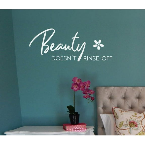 Beauty Doesn't Rinse Off Girls Bathroom Art Quote Wall Sticker Letter Decals 23x9-Inch White