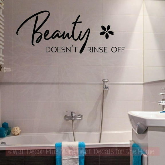 Beauty Doesn't Rinse Off Girls Bathroom Art Quote Wall Sticker Letter Decals 36x14-Inch Black