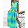 thumbnail image 1 of Beauty Dress Printed V-Neck Temperament Sleeveless Sexy Split Dress, 1 of 4