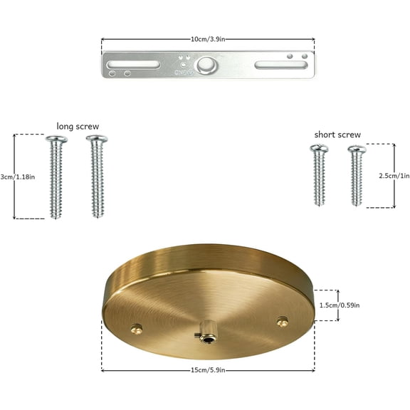 Beauty Duty Chrome Ceiling Canopy Kit, 5.9Inch Round Light Fixture Mounting Plate, 60 LBS Load Capacity, Complete Pendant Light Hardware Set with Screws, Nuts, and Cord Grip (Bronze)