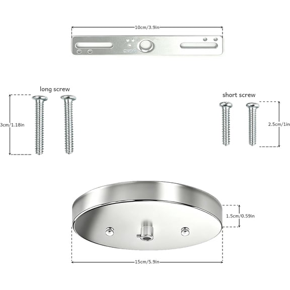 Beauty Duty Chrome Ceiling Canopy Kit, 5.9Inch Round Light Fixture Mounting Plate, 60 LBS Load Capacity, Complete Pendant Light Hardware Set with Screws, Nuts, and Cord Grip (Chrome)