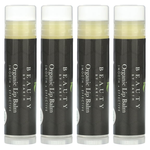 Beauty by Earth Organic Lip Balm 4 pack Peppermint Flavored - Moisturizing Natural Beeswax Chapstick, Long Lasting Therapy to Repair Dry Chapped Cracked Lips