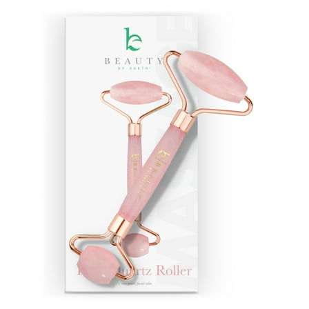 Beauty by Earth Rose Quartz Facial Roller - Best Face Roller and Skincare Tool for Facial Massage, Quality Pink Stone Face and Neck Roller, in Magnetic Gift Box (1 pack)