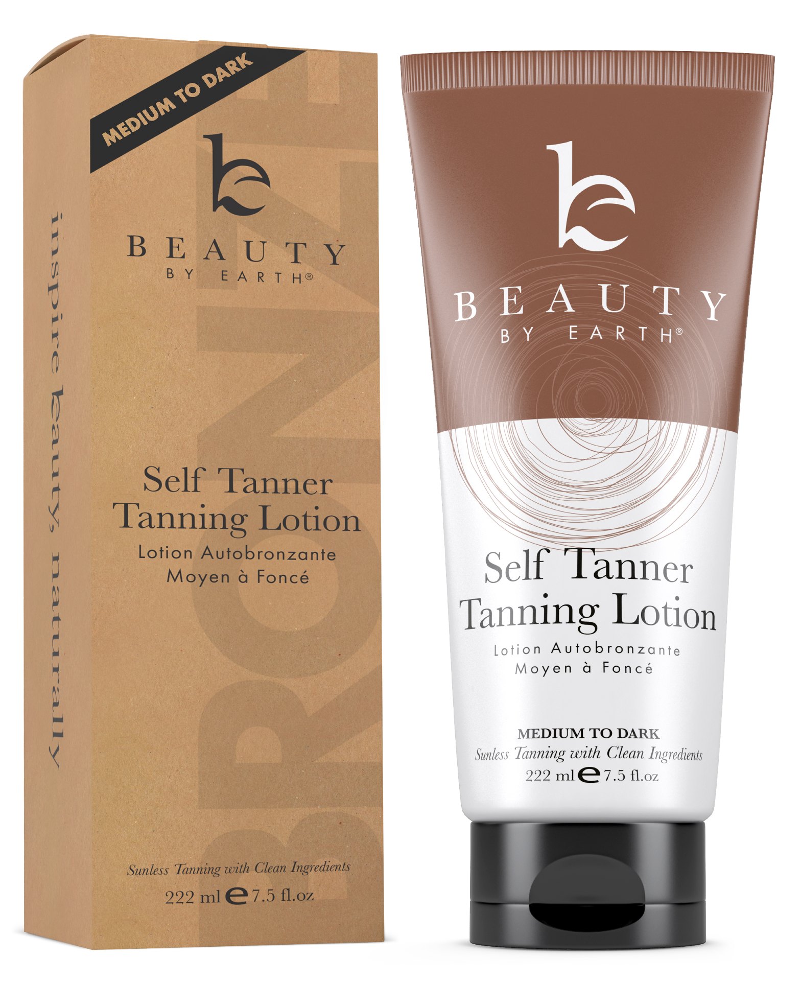Beauty by Earth Self Tanner - Made with Organic Aloe Vera & Shea Butter, Sunless Tanning Lotion and Bronzer Buildable Light, Medium or Dark for Natural Looking Fake Tan, 1 Pack - image 1 of 6