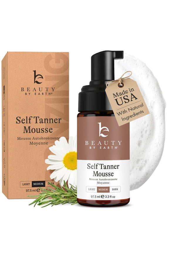 Self Tanner Mousse - USA Made with Natural and Organic Ingredients (3.3 oz, Medium to Dark)