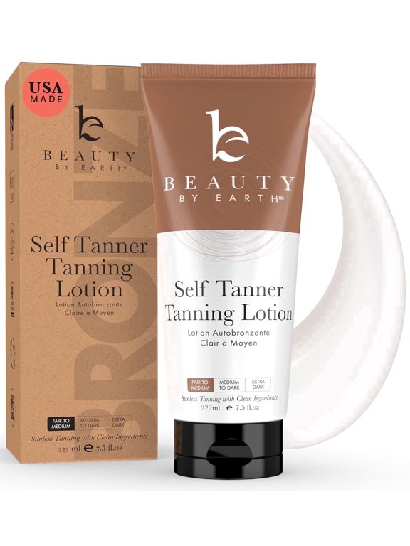 Self Tanner Body Lotion - USA Made with Natural and Organic Ingredients Gradual Sunless Tanner for Natural Looking Tan, Fair to Medium, 7.5 oz