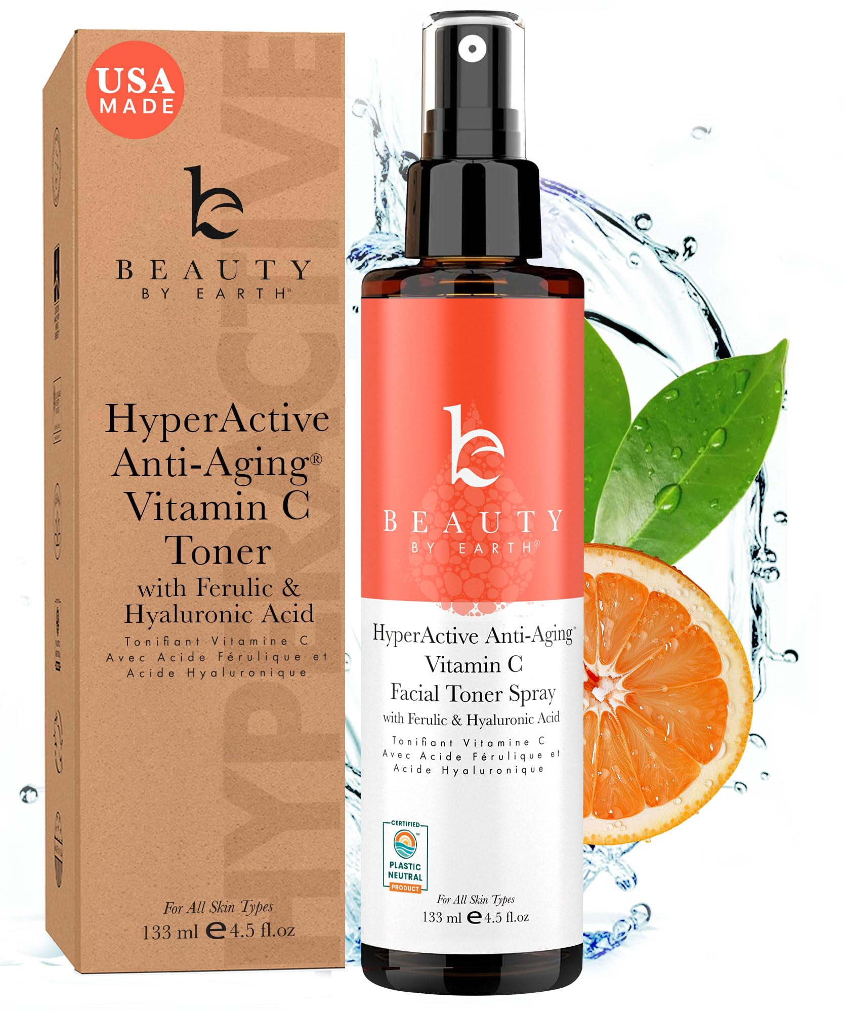 Beauty by Earth Vitamin C Face Toner - USA Made with Natural & Organic Ingredients, Alcohol-Free Skin Brightening Facial Toner for Sensitive and Aging Skin, 4.5 fl.oz