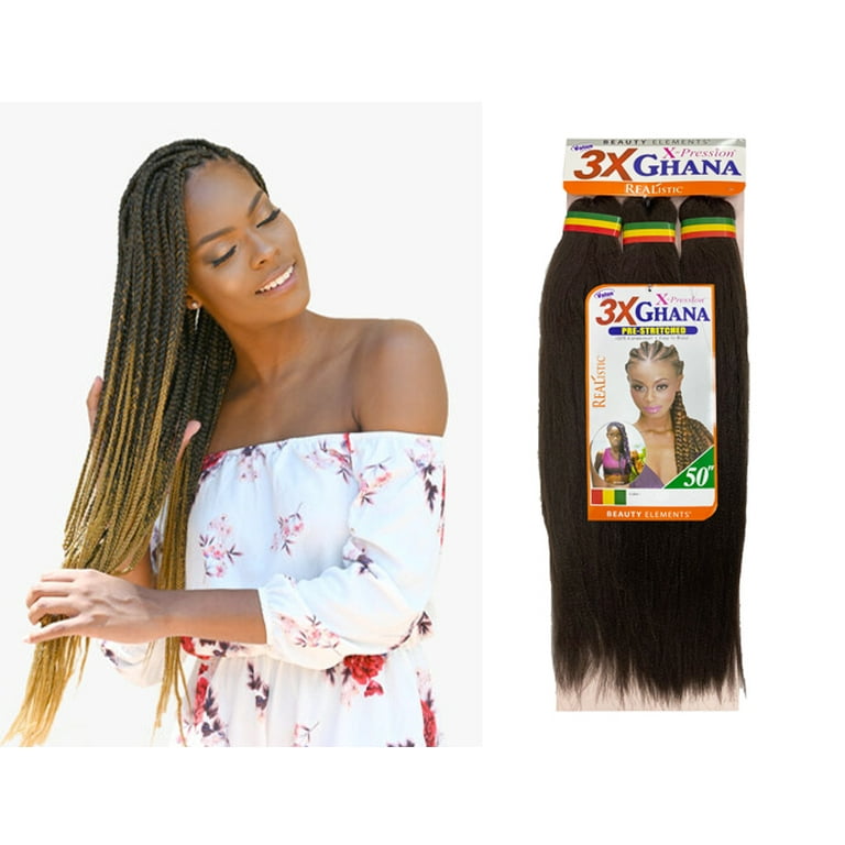 Beauty Elements 3x Ghana Braid Kanekalon Jumbo Braid Pre Stretched X  Pression Hair 3x 50” ( #30 Auburn ) 