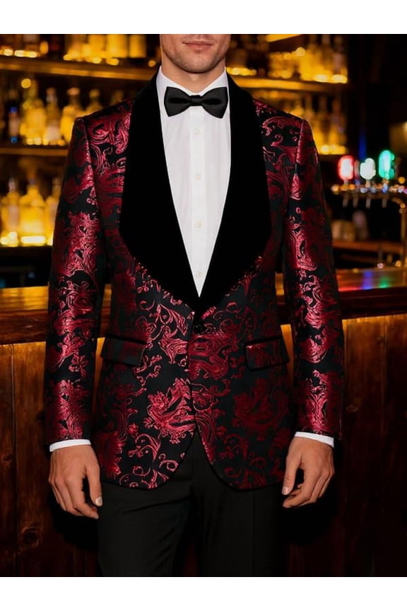 Men's 2-Piece Baroque Print Suit Set with Shawl Collar Blazer & Pants – Luxury Slim Fit, Long Sleeve, Wedding, Party & Formal Wear