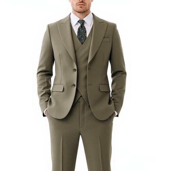 Beauty-Emily Men’s 3-Piece Slim Fit Suit Set – Notch Lapel Blazer, Vest & Pants in Premium Fabric for Wedding, Prom & Business, Lightweight Beige, Khaki & Olive
