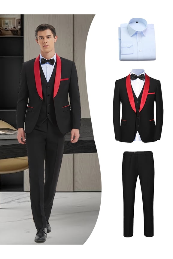 Men's 4-Piece Boutique Suit Set with Jacket, Vest, Pants & Light Blue Shirt, British Style Slim Fit Business Suit for Weddings, Banquets & Formal Events