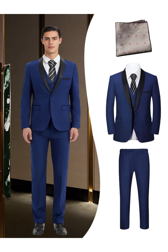 Men's 4-Piece Boutique Wedding Tailcoat Set, Jacket, Vest, Pants & Champagne Handkerchief, Formal British Style Suit for Groom, Prom, Party & Business Events