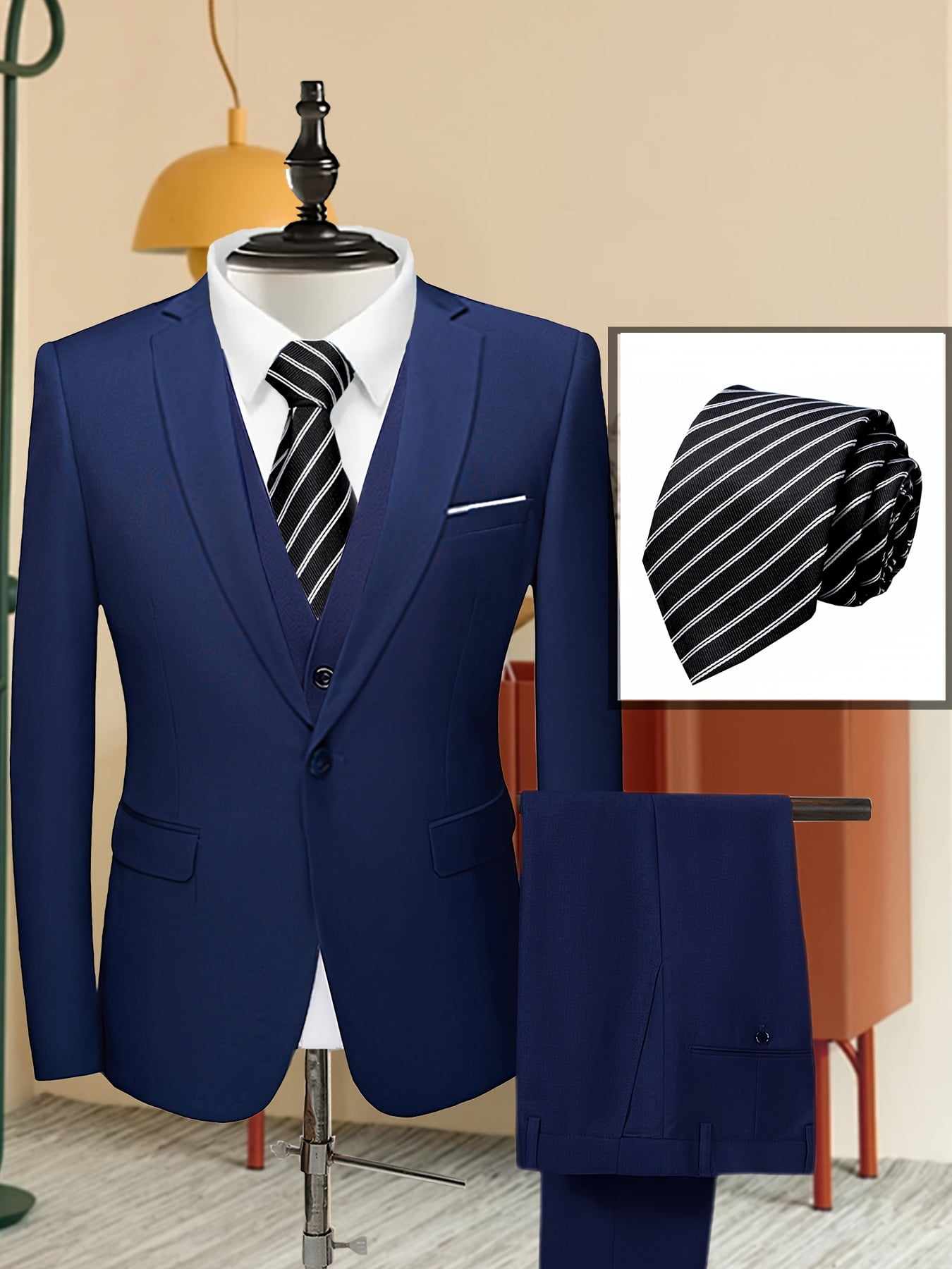 Mens Short Pants Suit Set Mens Suit For Men Dark Navy Blue main image 1