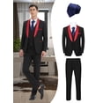 thumbnail image 1 of Beauty-Emily Men’s 4-Piece Formal Suit Set, Blazer, Vest, Pants & Blue Tie, British Style Slim Fit Attire for Groom, Weddings & Banquets, 1 of 8