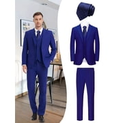 Beauty-Emily Mens 4-Piece Luxury Business Suit Set, Jacket, Vest, Pants & Blue Tie, Formal Slim Fit Attire for Wedding, Prom, Party, Business Events