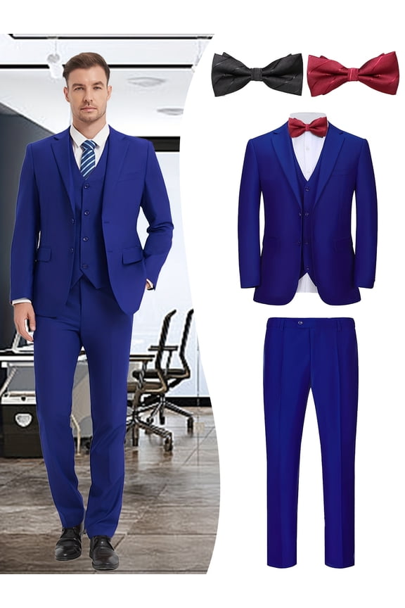 Men's 5-Piece Formal Suit Set, Jacket, Vest, Pants, Red Bow Tie, Black Bow Tie, for Wedding, Business, Party, Banquet, Prom, Formal Events, Graduation