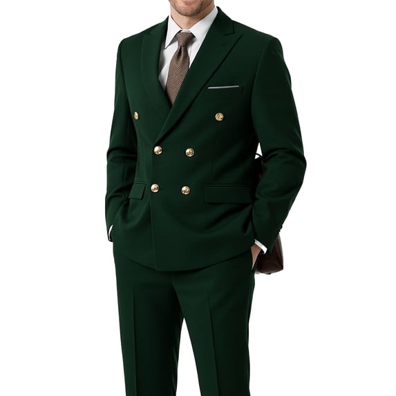 Beauty-Emily Men's Classic Double-Breasted Suit Set – Slim Fit Two-Piece Blazer & Pants with Gold Button Detail, Formal Business Suit for Office, Wedding & Events