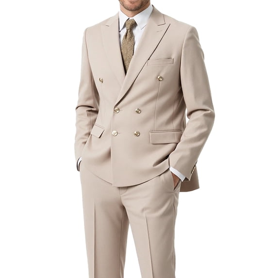 Beauty-Emily Men's Classic Double-Breasted Suit Set – Slim Fit Two-Piece Blazer & Pants with Gold Button Detail, Formal Business Suit for Office, Wedding & Events