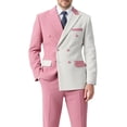 thumbnail image 1 of Beauty-Emily Men's Color Block Double-Breasted Suit Set – Slim Fit Two-Piece Blazer & Pants, Stylish Contrast Formal Suit for Business, Wedding & Party, 1 of 8