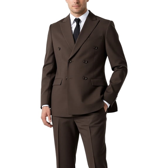 Beauty-Emily Men’s Double Breasted Suit Set, 2 Pcs Peak Lapel Blazer & Pants, Slim Fit Formal Wear for Wedding, Prom & Party