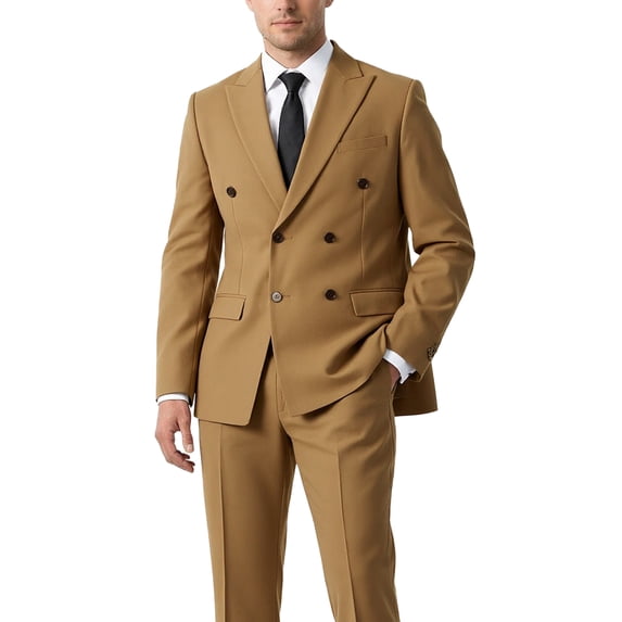 Beauty-Emily Men’s Double Breasted Suit Set, 2 Pcs Peak Lapel Blazer & Pants, Slim Fit Formal Wear for Wedding, Prom & Party