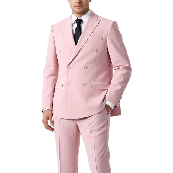 Beauty-Emily Men’s Double Breasted Suit Set, 2 Pcs Peak Lapel Blazer & Pants, Slim Fit Formal Wear for Wedding, Prom & Party