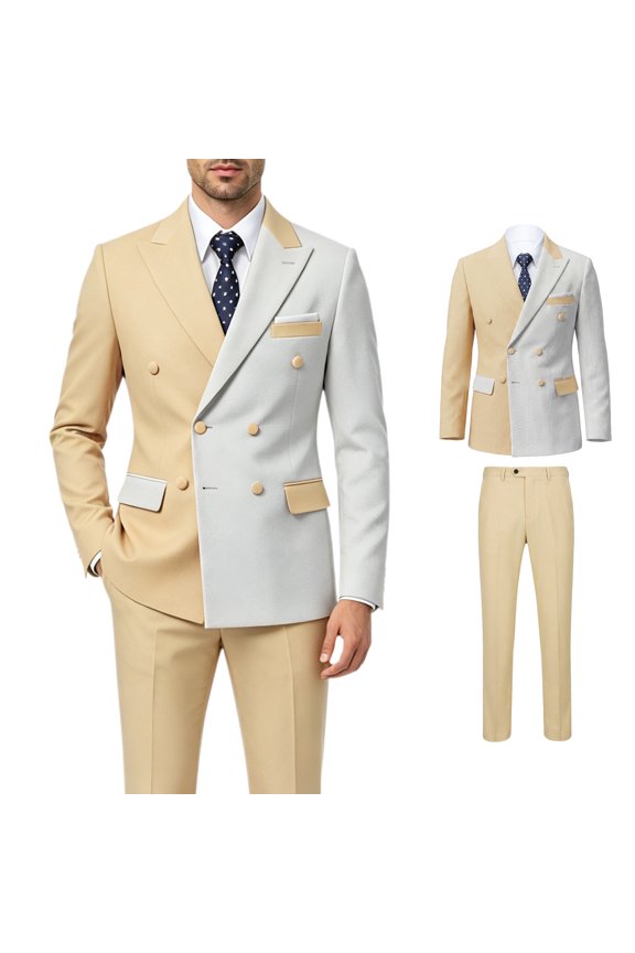 Men's Double Breasted Suit Set, Color Block Slim Fit Formal Wear