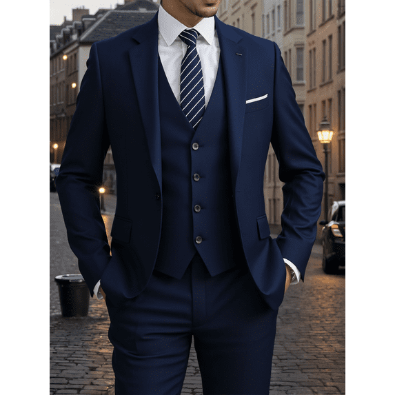Beauty-Emily Men’s Formal 3-Piece Tuxedo Suit – Blazer, Vest & Pants, One-Button Design with Lapel Collar, Perfect for Wedding, Party, Business & Prom