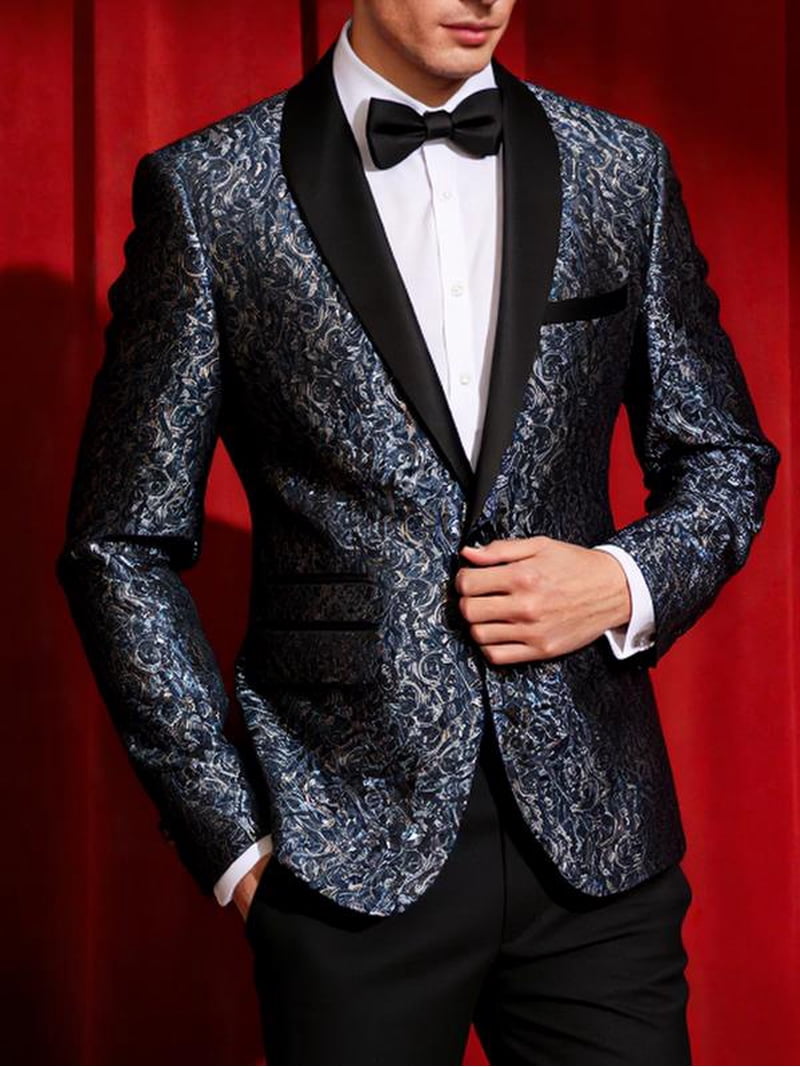 luxury evening dresses men Beauty-Emily Men's Luxury Printed Evening Suit Set with Shawl Collar  One-Button Jacket & Pants – Perfect for Weddings, Proms, Parties &  All-Season