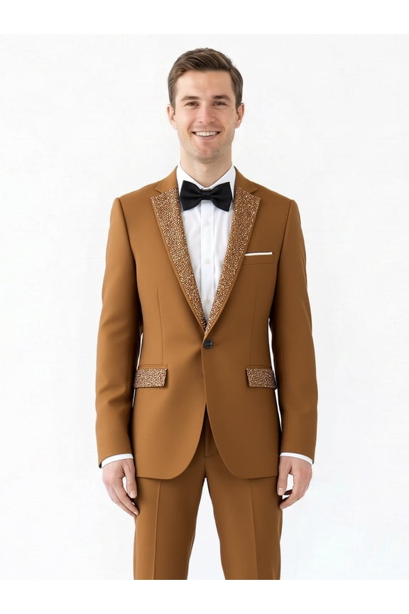 Men's Rhinestone Peak Lapel Blazer – One-Button Luxury Tuxedo Jacket for Wedding, Prom & Party