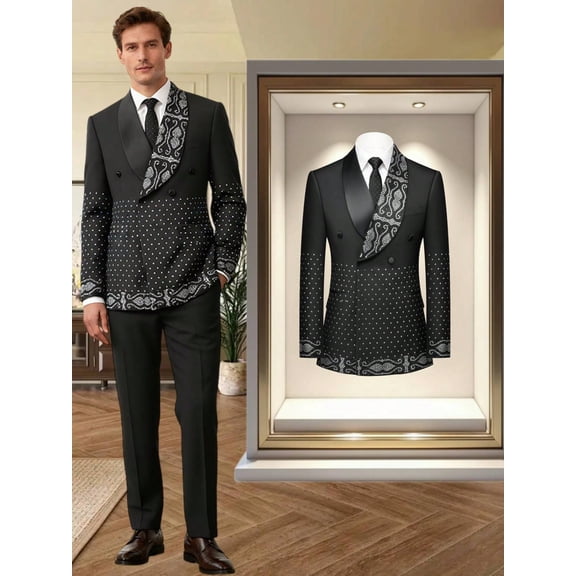 Beauty-Emily Men's Rhinestone Tuxedo Suit – Double-Breasted Slim Fit Blazer & Pants Set, Luxury Formal Suit for Wedding, Prom, Party & Celebration