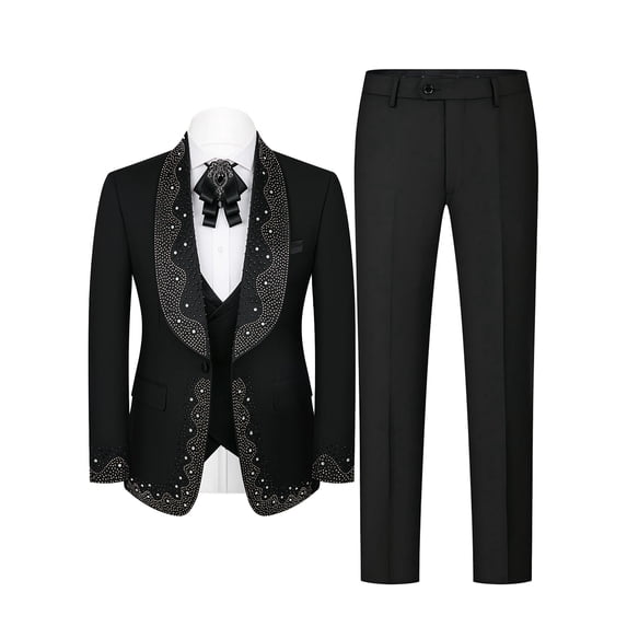 Beauty-Emily Men’s Rhinestone Tuxedo Suit – Shawl Lapel Blazer & Pants Set, Slim Fit Formal Outfit for Wedding, Prom, Party & Stage Wear