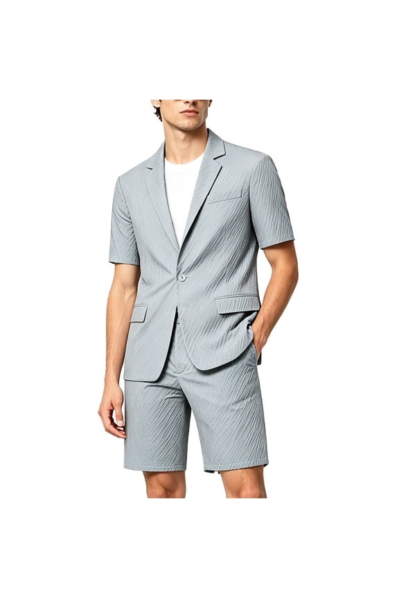 Men’s Short Sleeve Suit Set – Single-Breasted Jacket & Tailored Shorts for Summer Casual, Party, or Work