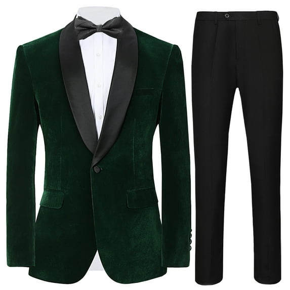 Beauty Emily Men's Suit Set Velvet Jacket and Pants Wedding Party Best Man Banquet Classic Costume