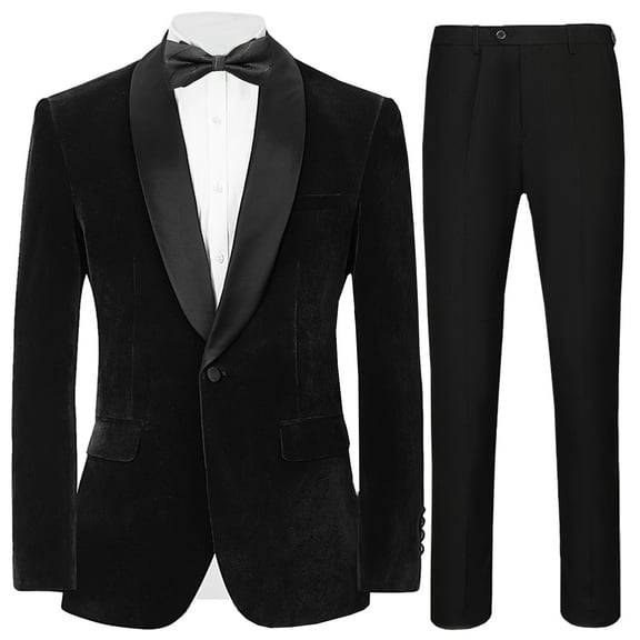 Beauty Emily Men's Suit Set Velvet Jacket and Pants Wedding Party Best Man Banquet Classic Costume