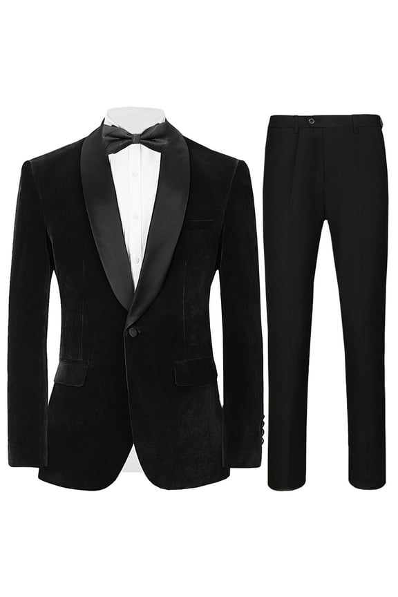 Beauty Emily Men's Suit Set Velvet Jacket and Pants Wedding Party Best Man Banquet Classic Costume