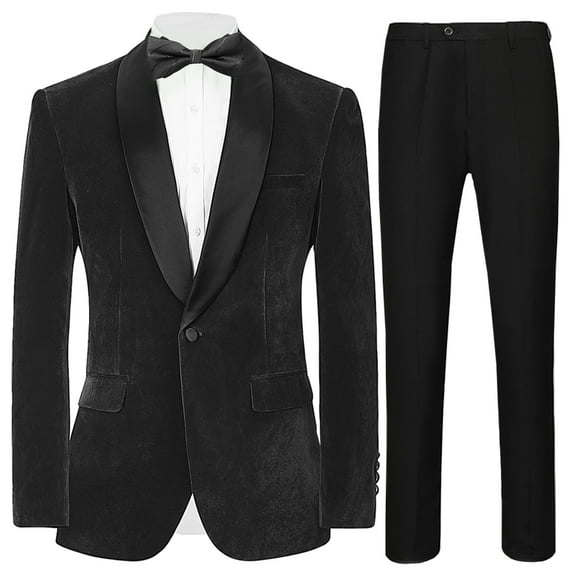 Beauty Emily Men's Suit Set Velvet Jacket and Pants Wedding Party Best Man Banquet Classic Costume