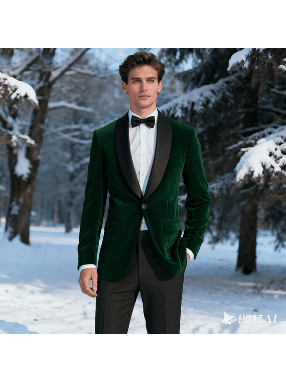 Men’s Velvet Blazer – One Button Shawl Lapel Tuxedo Jacket, Elegant Slim Fit Suit for Wedding, Party, Prom, Formal Events