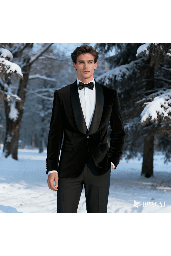 Men’s Velvet Blazer – One Button Shawl Lapel Tuxedo Jacket, Elegant Slim Fit Suit for Wedding, Party, Prom, Formal Events