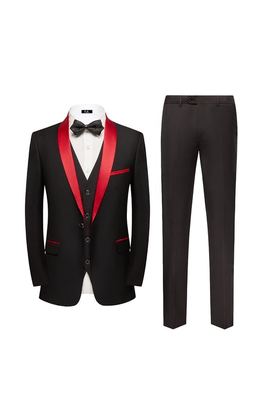 Beauty Emily Mens 3-Piece Suit Notched Lapel One Button Slim Fit Formal Jacket Vest Pants Set