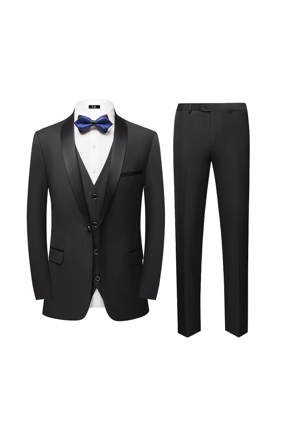 Beauty Emily Mens 3-Piece Suit Notched Lapel One Button Slim Fit Formal Jacket Vest Pants Set