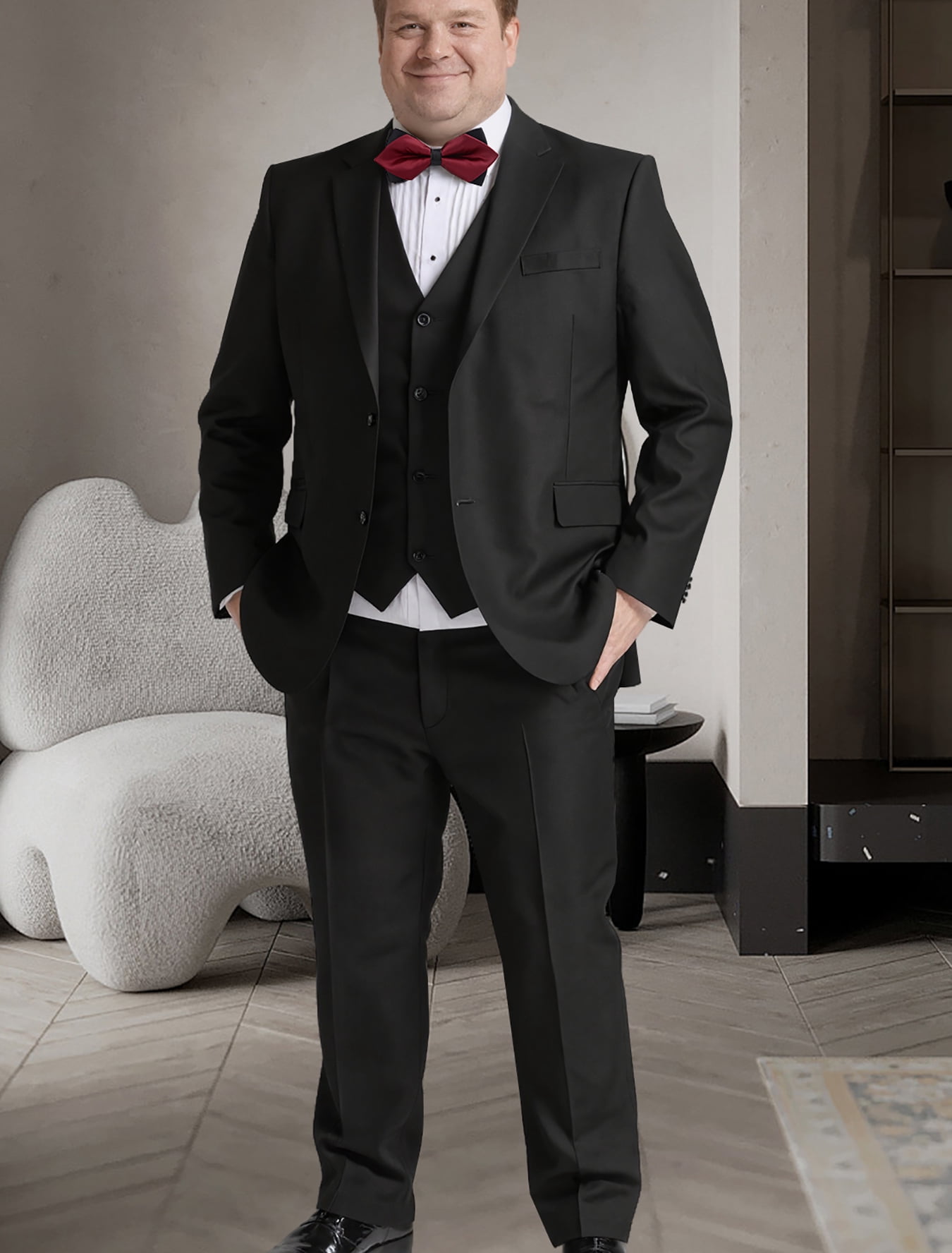 formal dress for overweight men Beauty-emily Plus Size Mens 3 Piece Suit Set Blazer Vest Pants Two Button Lapel Business Wedding Office Interview Elegant Attire, Men's, Size modern formal dress for fat men