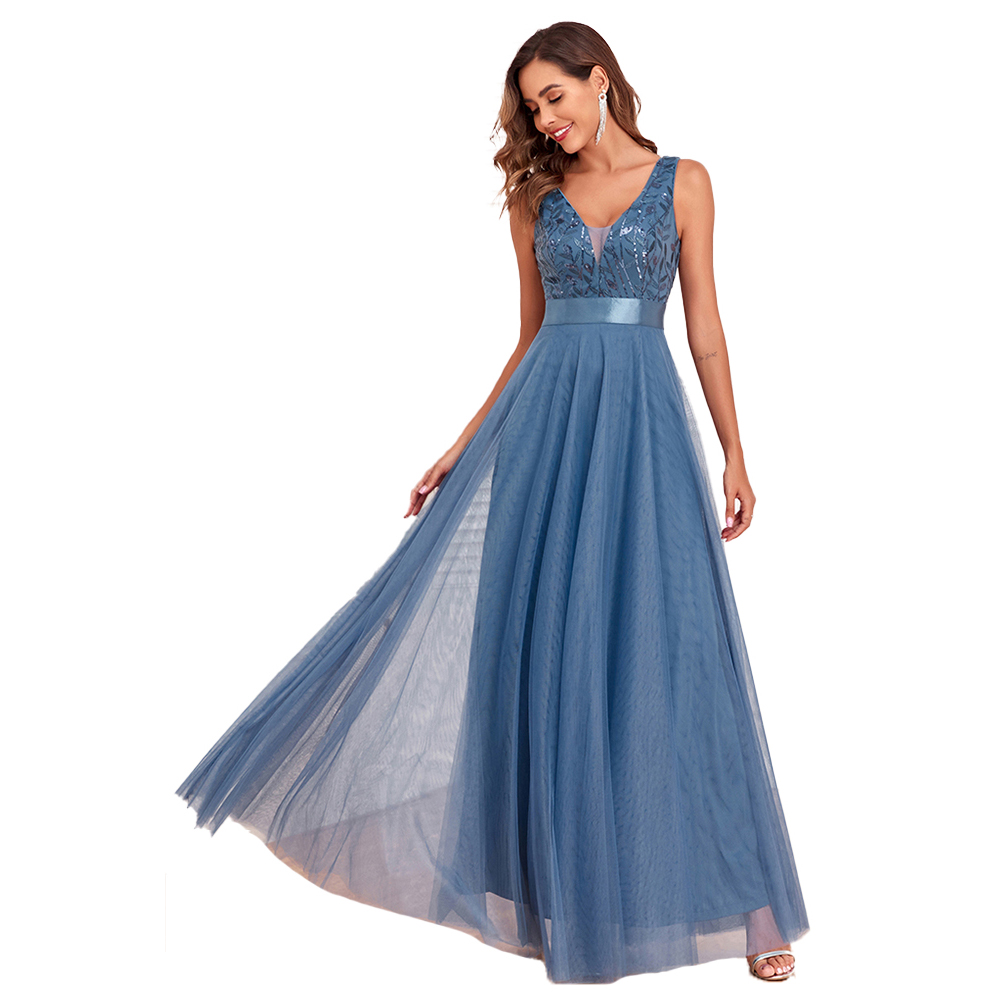green emerald velvet dress Zapaka Women Tulle Prom Dress with Embroidery Halter A Line Sleeveless Party Dress, GreyBlue / US10