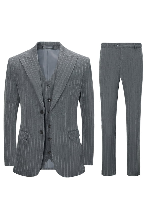 Beauty Emily's new men's suit, new vertical striped suit jacket, suit vest, suit pants three piece set, two button suit, suitable for weddings, business banquets, parties, daily wear