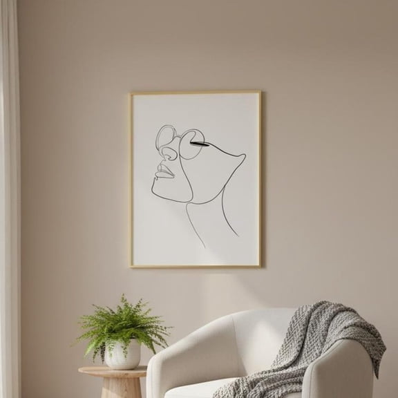 Beauty Face Pose Print – Minimalist Elegant Modern Abstract Line Art Wall Décor, Poster, Stretched Canvas Size 16x24