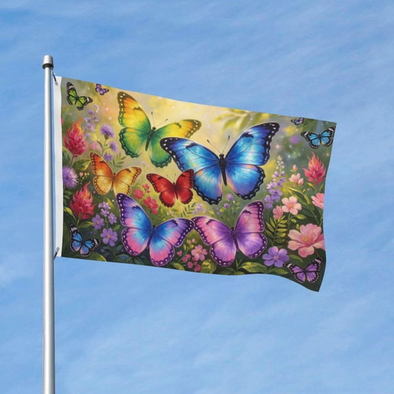 Beauty Flower Butterfly Garden Flags for Outside 3x5 Ft Double Sided Large House Flag Colorful Floral Butterfly Flags Housewarming Gifts for Women Men Butterfly Lovers Yard Outdoor Patio Decor
