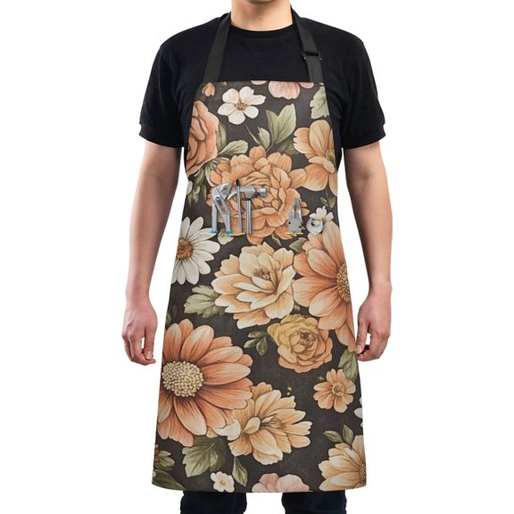 Beauty Flower Design Chef Kitchen Apron with Pockets for Women Waterproof Aprons for Cooking Baking