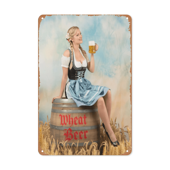 Beauty Girl Wheat Beer Metal Tin Sign Bar Tavern Man Cave Decor Perfect For Hanging In Basement Game Room Rustic Vintage Finish Weatherproof Coating Gift For Beer Lover 8x12 inch metal sign antique